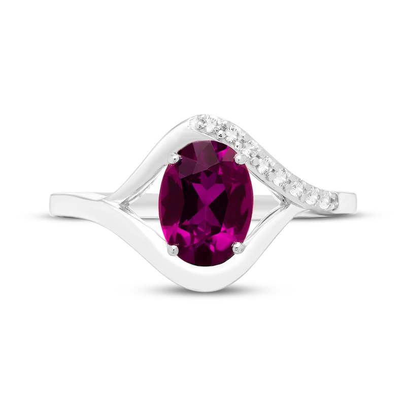 Main Image 3 of Oval-Cut Amethyst & White Lab-Created Sapphire Ring Sterling Silver