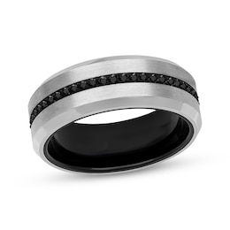 Men's Black Sapphire Brushed Wedding Band Tungsten Carbide & Black Ion Plating 8mm