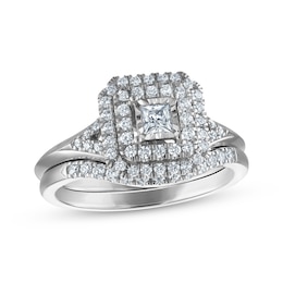 Adore Princess-Cut Cushion Double-Halo Bridal Set 1/2 ct tw 10K White Gold