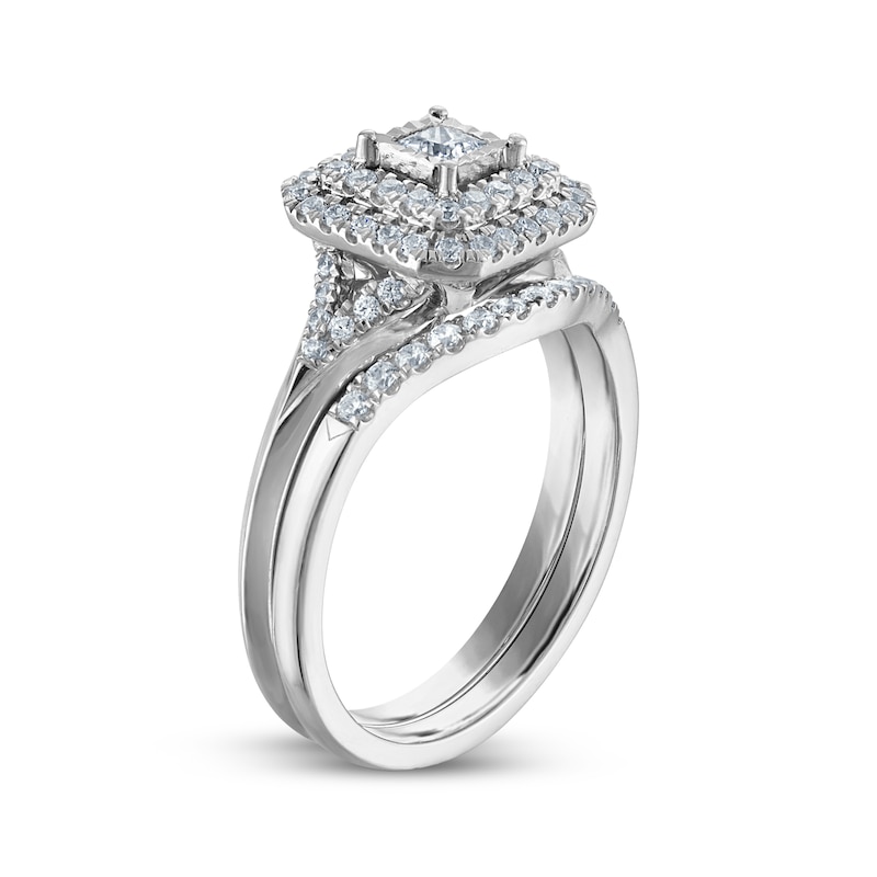 Main Image 2 of Princess-Cut Cushion Double-Halo Bridal Set 1/2 ct tw 10K White Gold