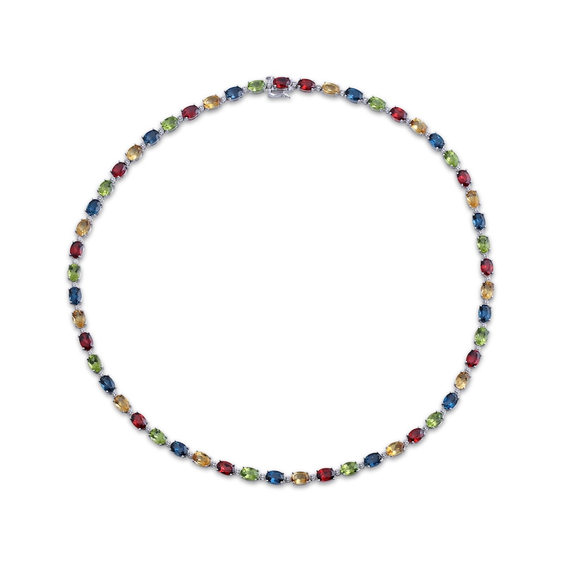 Main Image 1 of Oval-Cut Garnet, Peridot, London Blue Topaz, Citrine & White Sapphire Necklace Sterling Silver 20&quot;