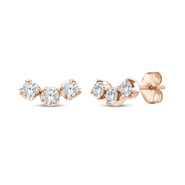 Memories Moments Magic Diamond Three-Stone Curved Stud Earrings 1/2 ct tw 10K Rose Gold