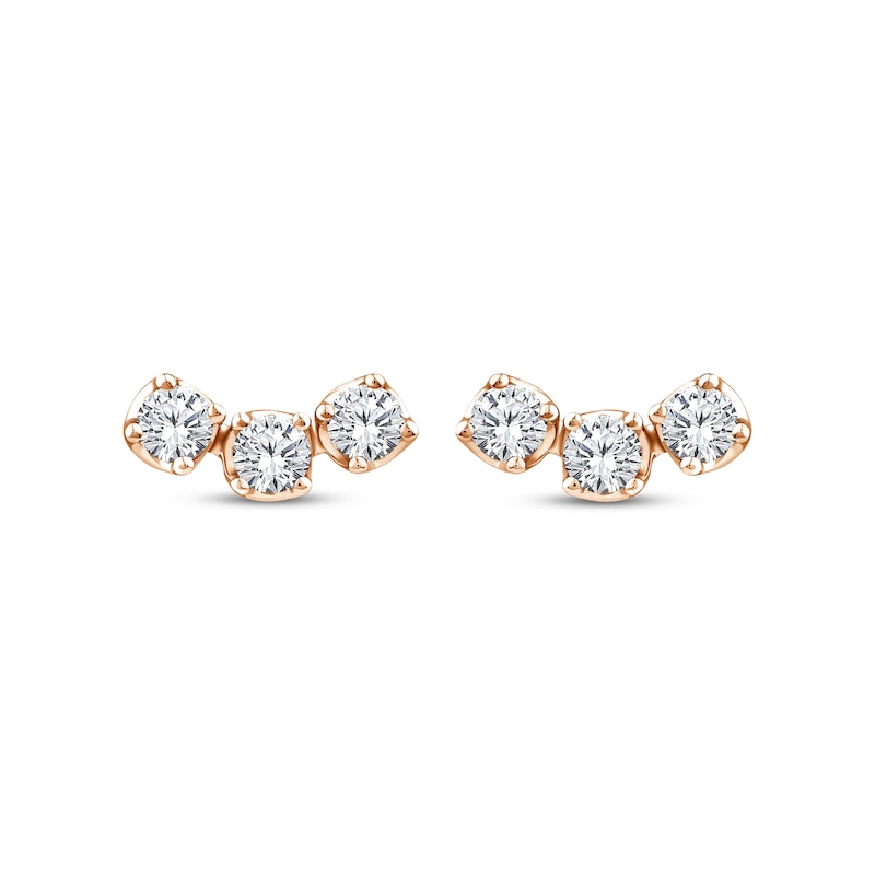 Main Image 2 of Memories Moments Magic Diamond Three-Stone Curved Stud Earrings 1/2 ct tw 10K Rose Gold