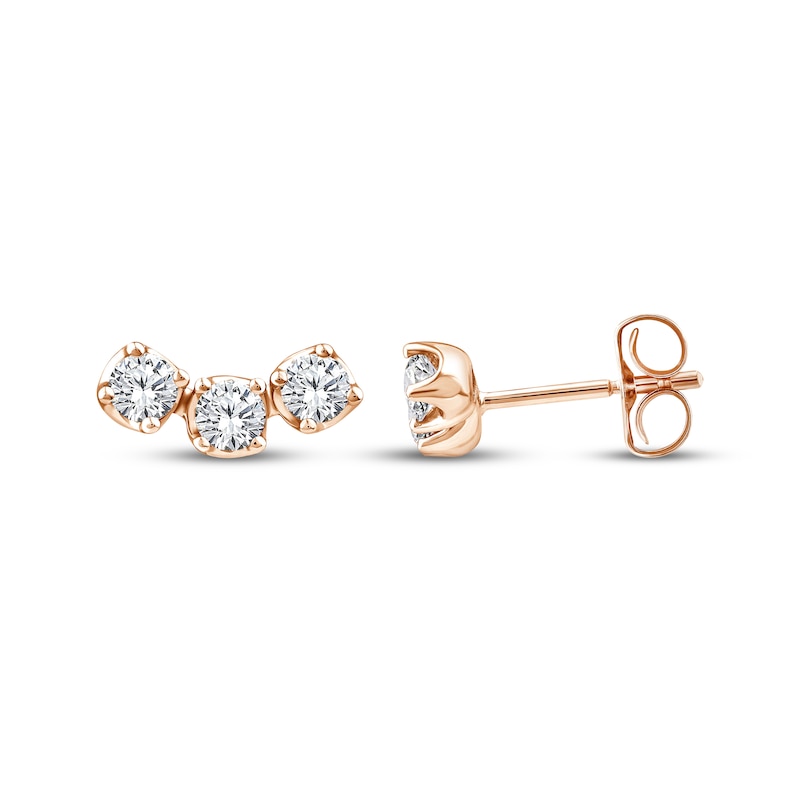 Main Image 3 of Memories Moments Magic Diamond Three-Stone Curved Stud Earrings 1/2 ct tw 10K Rose Gold