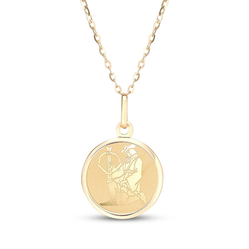 Main Image 1 of Zodiac Sagittarius Medallion Necklace 14K Yellow Gold 18&quot;