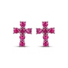 Thumbnail Image 2 of Men's Lab-Created Ruby Cross Stud Earrings Antique Finished Sterling Silver