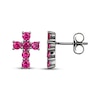 Thumbnail Image 3 of Men's Lab-Created Ruby Cross Stud Earrings Antique Finished Sterling Silver