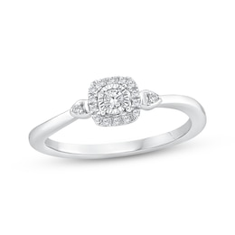 Diamond Cushion Halo Promise Ring 1/8 ct tw Sterling Silver