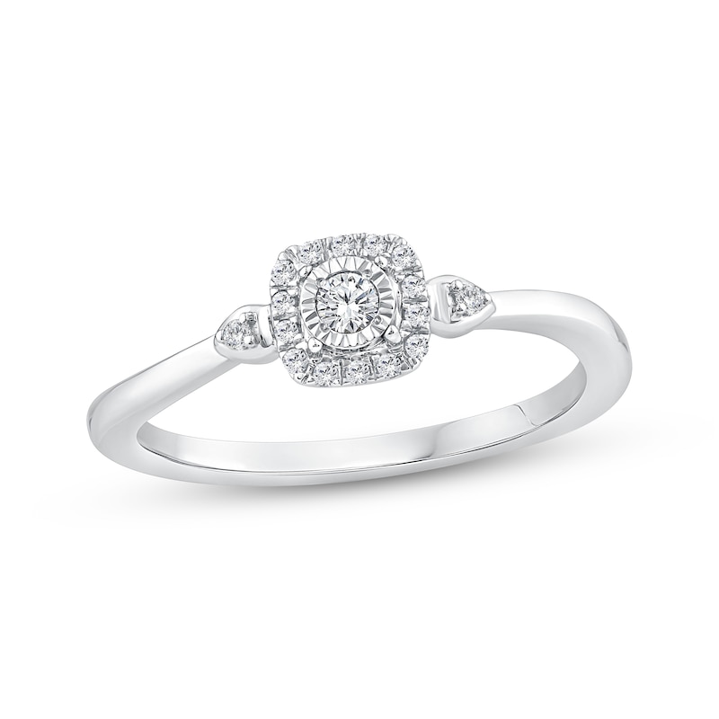 Main Image 1 of Diamond Cushion Halo Promise Ring 1/8 ct tw Sterling Silver