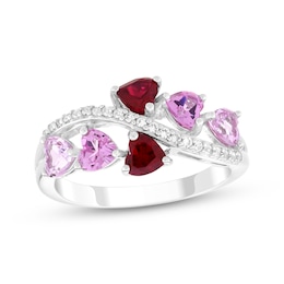 Heart-Shaped Lab-Created Ruby, Pink & White Lab-Created Sapphire Ring Sterling Silver