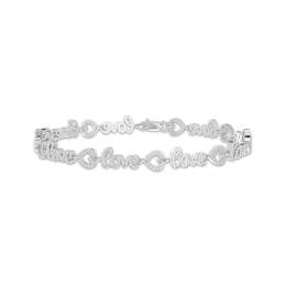 Diamond Accent &quot;Love&quot; & Heart Link Bracelet Sterling Silver 7.25&quot;