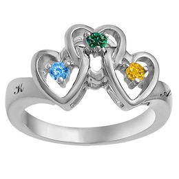 Birthstone Family & Mother's Interlocking Hearts Ring (1-3 Stones and 2 Lines)