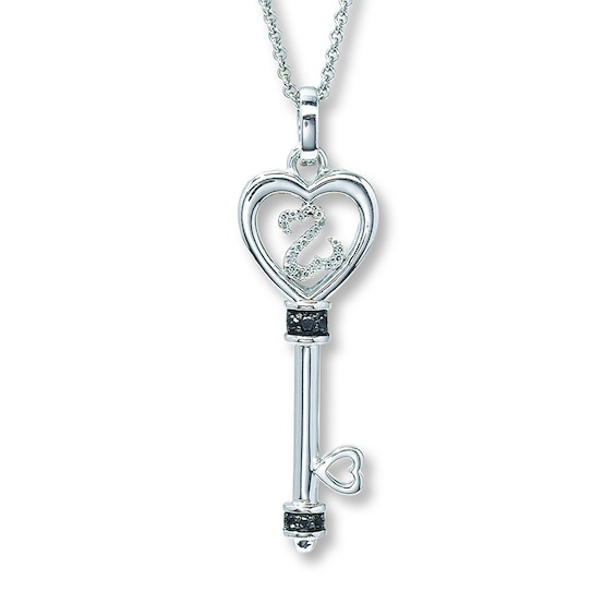 Open Hearts Key Necklace 1/15 ct tw Diamonds Sterling Silver 18"