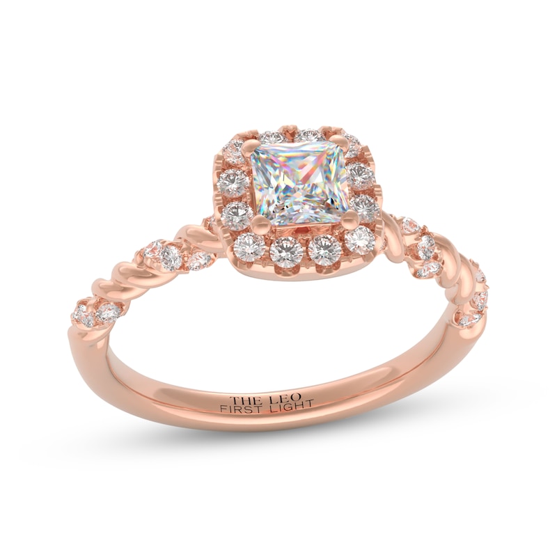 Main Image 1 of THE LEO First Light Diamond Princess-Cut Halo Engagement Ring 7/8 ct tw 14K Rose Gold