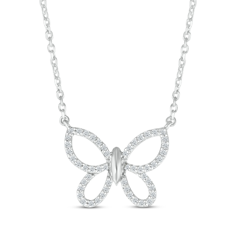 Main Image 1 of Diamond Butterfly Outline Necklace 1/6 ct tw Sterling Silver 18&quot;