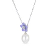 Thumbnail Image 1 of Cultured Pearl & Purple Enamel Flower Drop Necklace Sterling Silver 18"