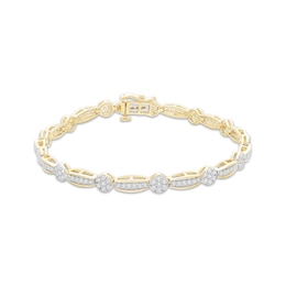 Multi-Diamond Circle & Tonneau Link Bracelet 2 ct tw 10K Yellow Gold 7.25&quot;