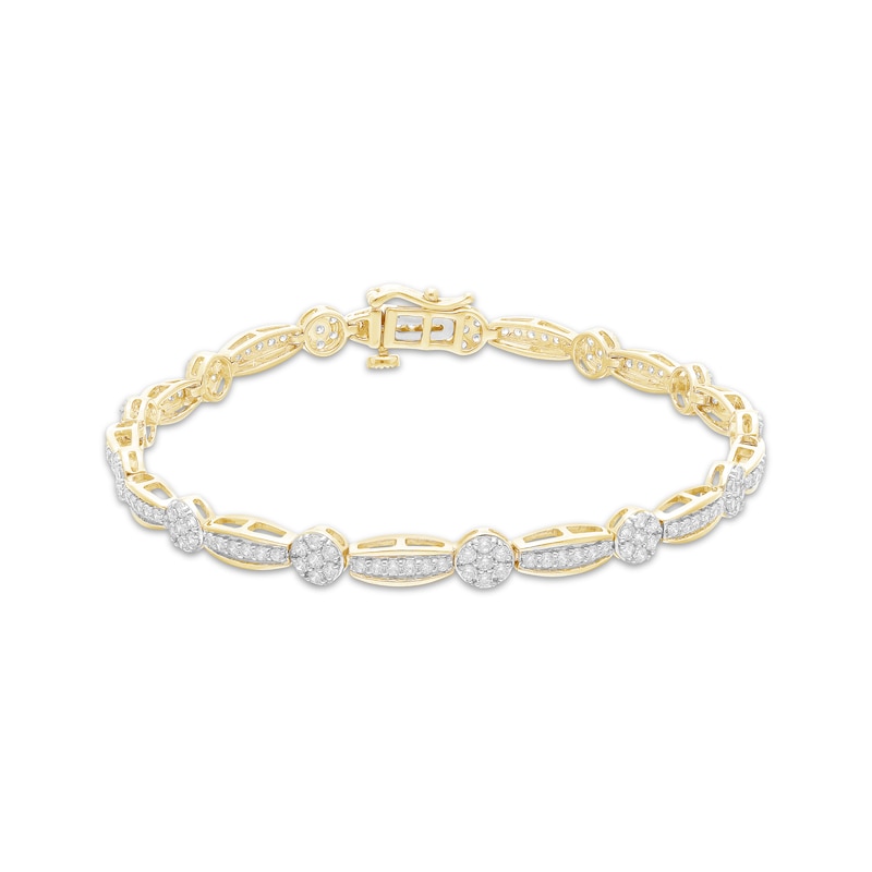 Main Image 1 of Multi-Diamond Circle & Tonneau Link Bracelet 2 ct tw 10K Yellow Gold 7.25&quot;