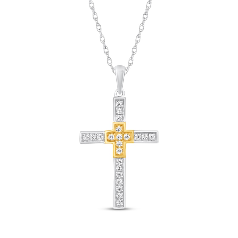 Main Image 1 of Diamond Cross Necklace 1/6 ct tw 10K Two-Tone Gold 18&quot;