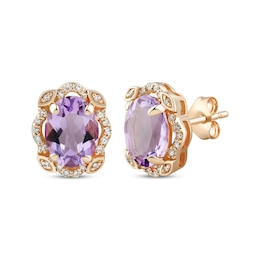 Oval-Cut Amethyst & Diamond Scalloped Stud Earrings 1/8 ct tw 10K Rose Gold