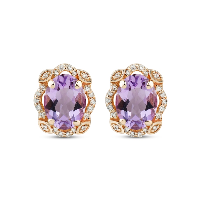 Oval-Cut Amethyst & Diamond Scalloped Stud Earrings 1/8 ct tw 10K Rose Gold