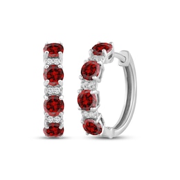 Garnet & White Lab-Created Sapphire Hoop Earrings Sterling Silver