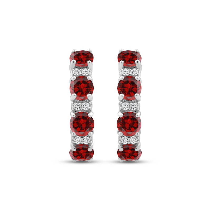 Garnet & White Lab-Created Sapphire Hoop Earrings Sterling Silver