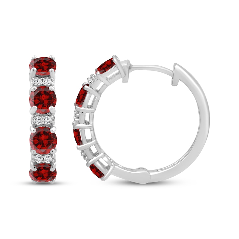 Garnet & White Lab-Created Sapphire Hoop Earrings Sterling Silver