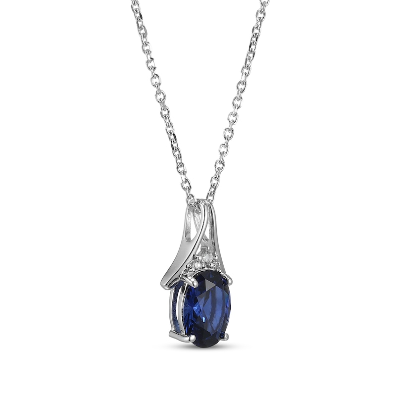 Oval-Cut Blue Lab-Created Sapphire & White Lab-Created Sapphire Necklace Sterling Silver 18"
