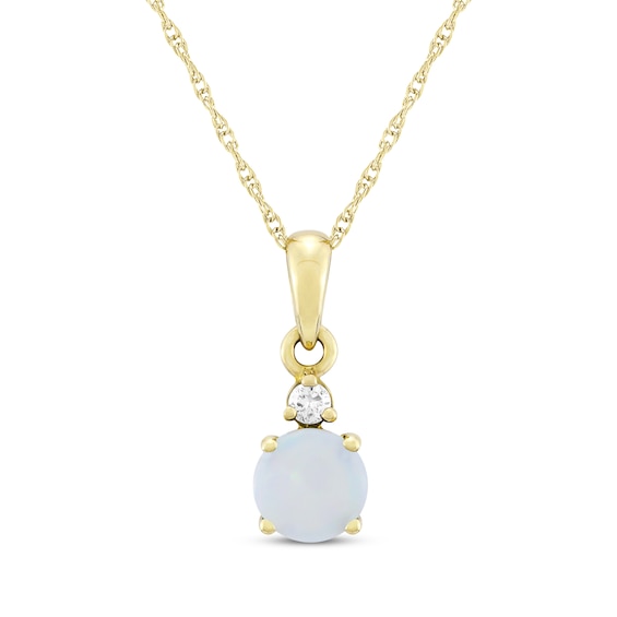 Natural Opal & Diamond Accent Necklace 10K Yellow Gold 18"