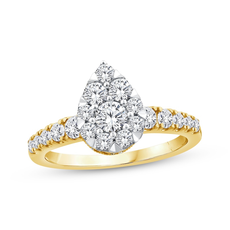 Main Image 1 of Multi-Diamond Center Pear-Shaped Engagement Ring 1 ct tw 10K Yellow Gold