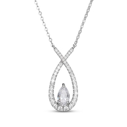 Pear-Shaped White Lab-Created Sapphire Teardrop Twist Necklace Sterling Silver 18&quot;