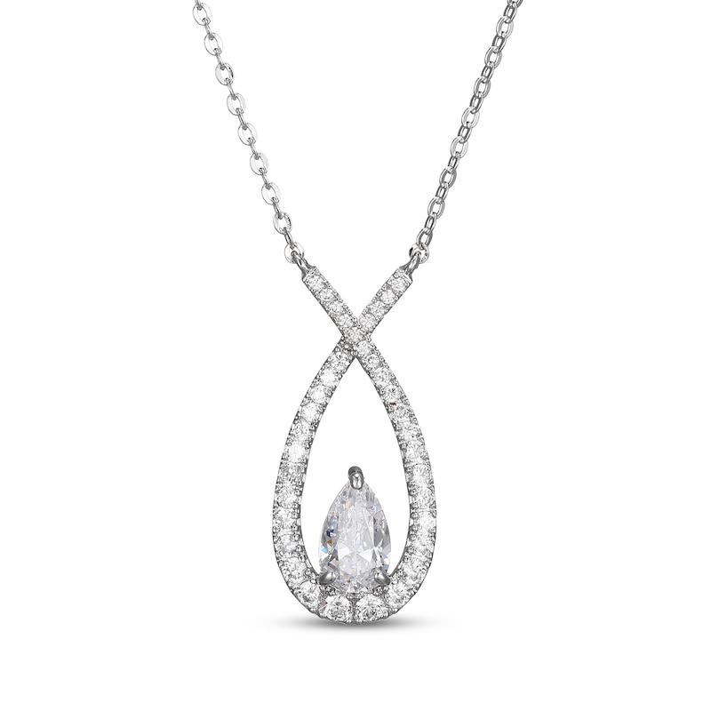 Pear-Shaped White Lab-Created Sapphire Teardrop Twist Necklace Sterling Silver 18"