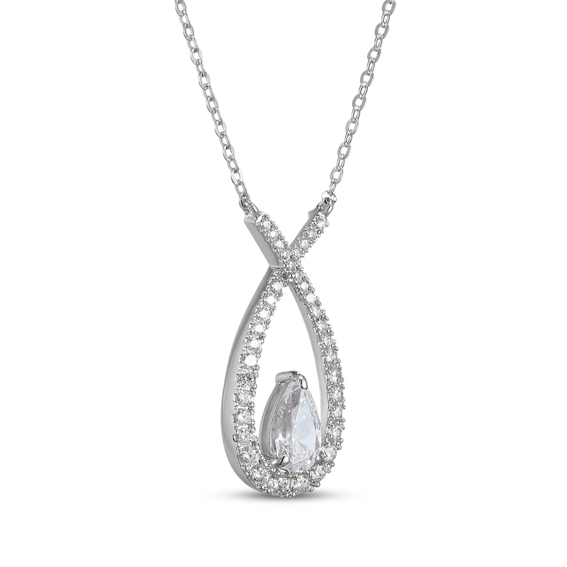 Pear-Shaped White Lab-Created Sapphire Teardrop Twist Necklace Sterling Silver 18"