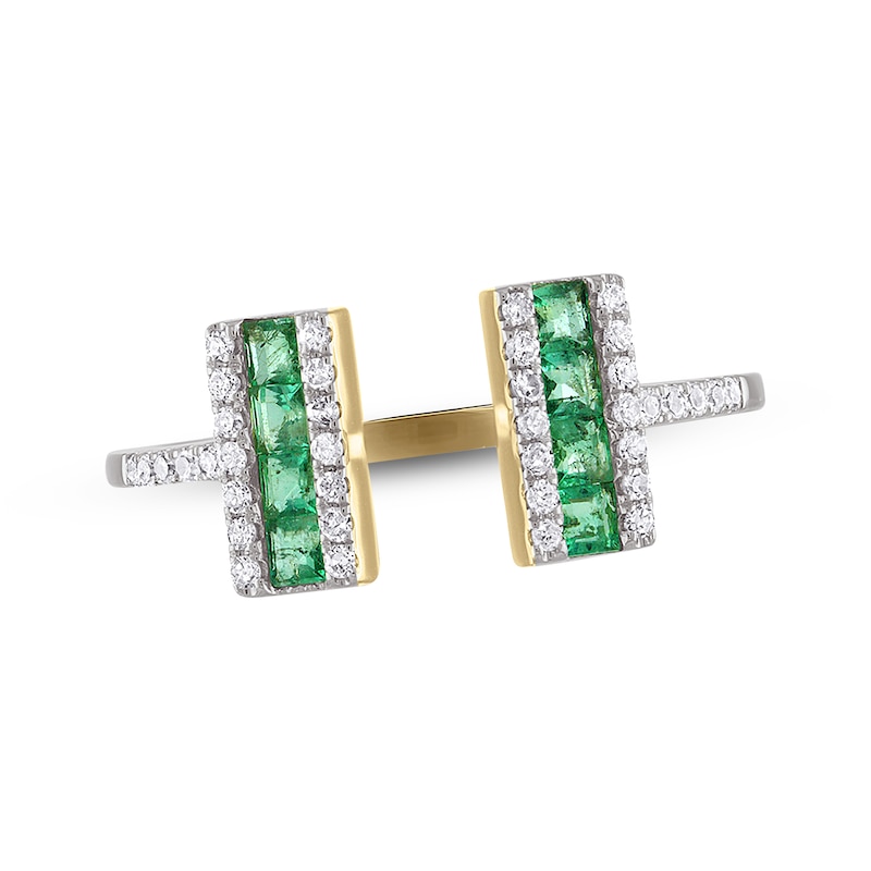 Main Image 1 of Square-Cut Natural Emerald & Diamond Deconstructed Ring 1/6 ct tw 14K Yellow Gold