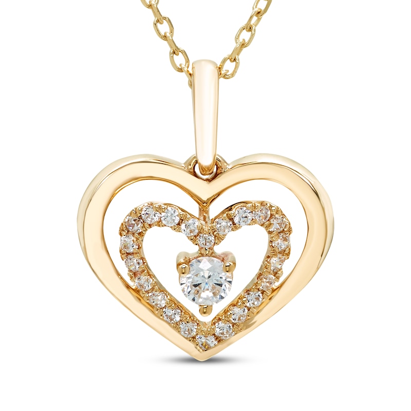 Believe in Love Diamond Double Heart Necklace 1/4 ct tw 10K Yellow Gold 18"