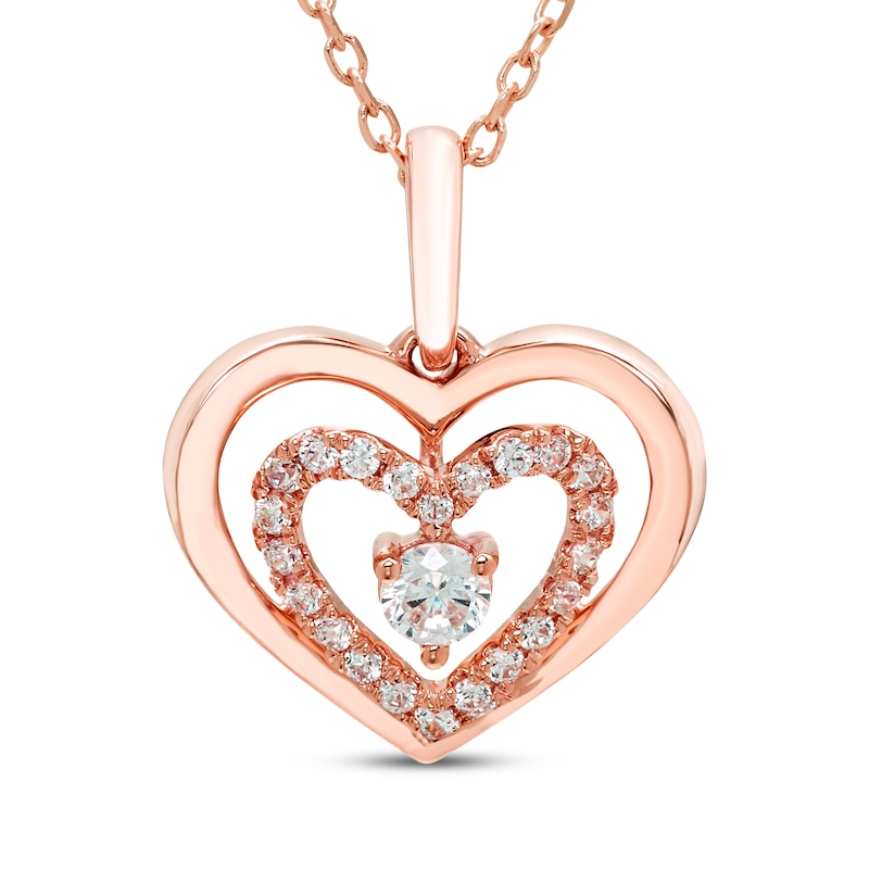 Believe in Love Diamond Double Heart Necklace 1/4 ct tw 10K Rose Gold 18"