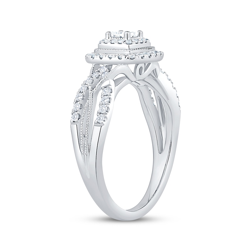 Main Image 2 of Princess-Cut Diamond Double Cushion Halo Engagement Ring 1/2 ct tw 10K White Gold