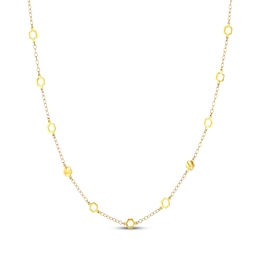 Hexagon Station Curb Chain Necklace 1.77mm 10K Yellow Gold