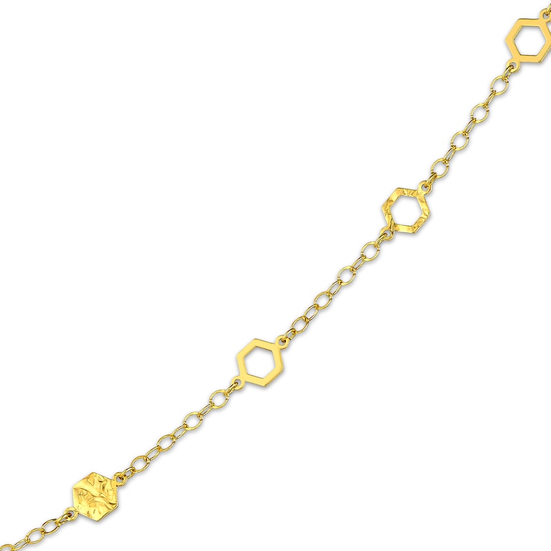 Hexagon Station Curb Chain Necklace 1.77mm 10K Yellow Gold