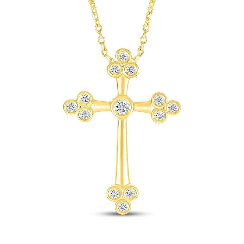 Main Image 1 of Diamond Cross Necklace 1/10 ct tw 10K Yellow Gold 18&quot;