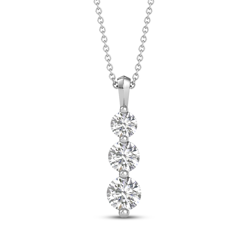 Main Image 1 of Memories, Moments, Magic Lab-Grown Diamond Three-Stone Necklace 1-1/2 ct tw 14K White Gold 18&quot;