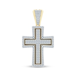 Men's Diamond Cross Charm with Black Enamel 3/8 ct tw 10K Yellow Gold