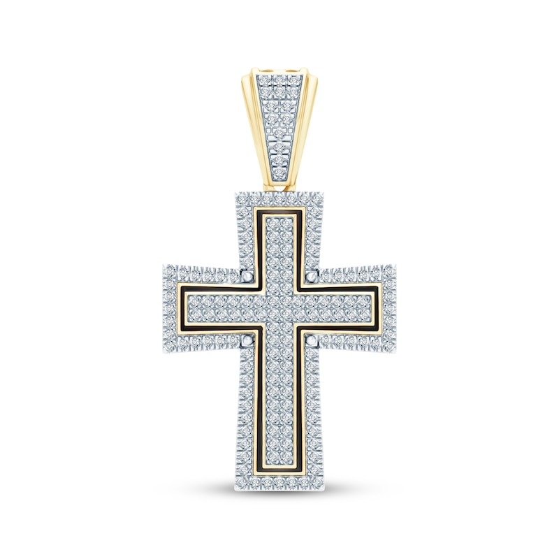 Main Image 1 of Men's Diamond Cross Charm with Black Enamel 3/8 ct tw 10K Yellow Gold