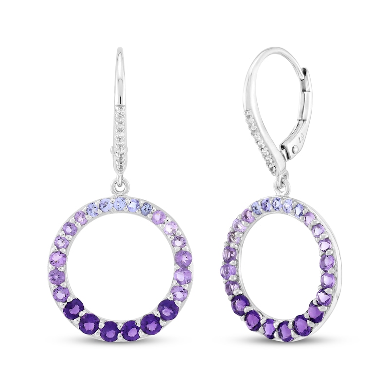 Tanzanite, Amethyst & White Lab-Created Sapphire Ombré Circle Drop Earrings Sterling Silver