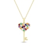 Thumbnail Image 1 of Natural & Lab-Created Gemstone Multicolor Heart Key Necklace 10K Yellow Gold 18&quot;