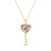 Thumbnail Image 1 of Natural & Lab-Created Gemstone Multicolor Heart Key Necklace 10K Yellow Gold 18"