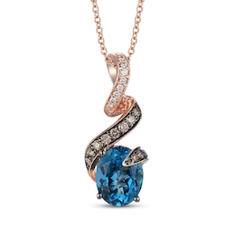 Le Vian Oval-Cut Blue Topaz Necklace 1/4 ct tw Diamonds 14K Strawberry Gold 19&quot;