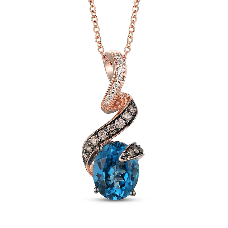 Le Vian Oval-Cut Blue Topaz Necklace 1/4 ct tw Diamonds 14K Strawberry Gold 19"