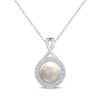 Thumbnail Image 1 of Cultured Pearl & White Lab-Created Sapphire Halo Twist Necklace Sterling Silver 18&quot;